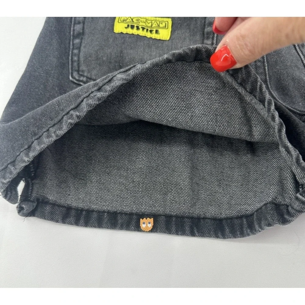 Justice X PACMAN Black Denim Shorts Size 14 Pockets Girls
